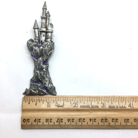 Silver Castle Brooch Halloween Fantasy Witch Jewelry Silver Tone Clear Crystal - Picture 9 of 9